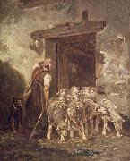 Charles Jacque Leaving the Sheep Pen oil painting